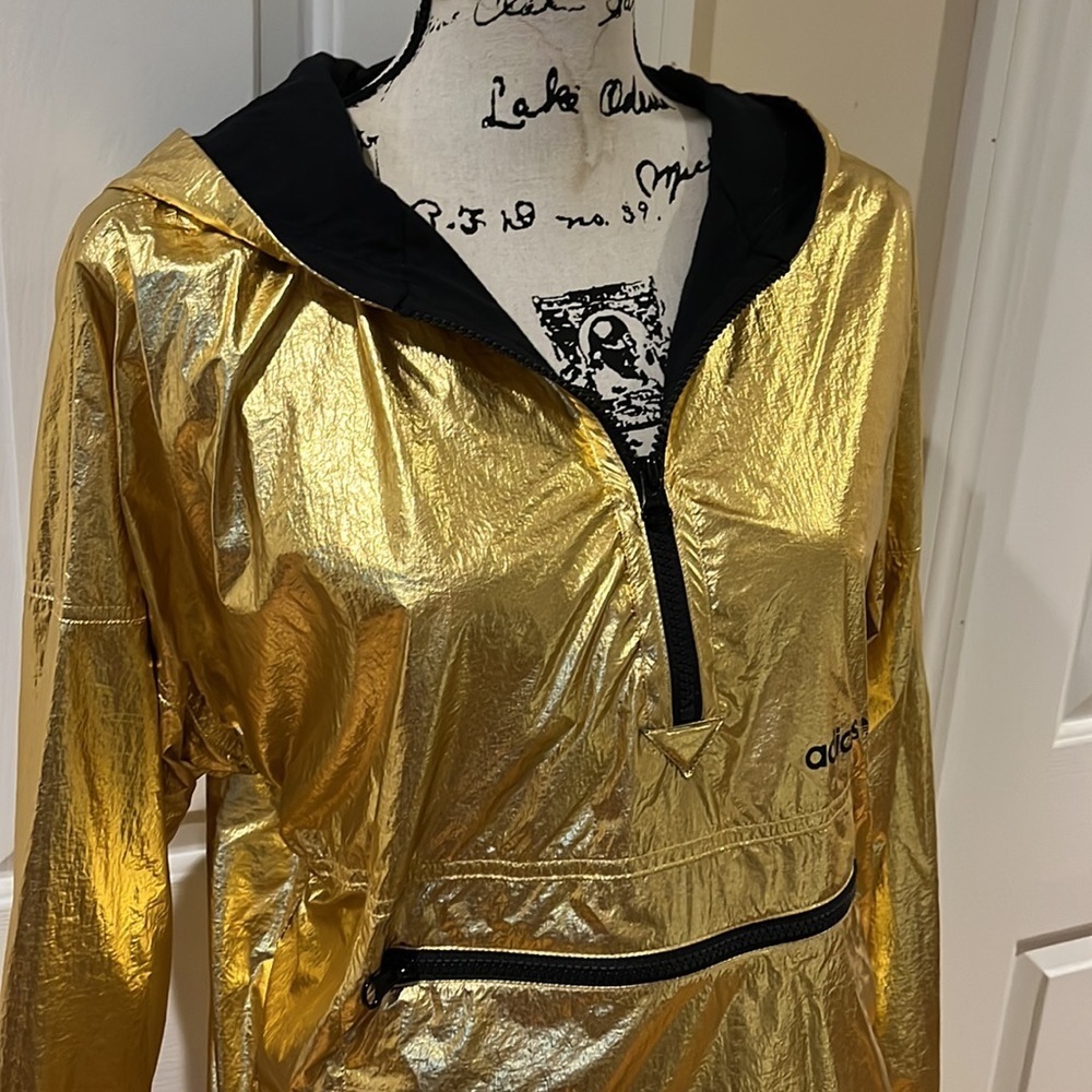 Adidas Originals Half Zip Hooded Jacket In High Shine Gold sz XS Sm - Picture 6 of 12
